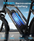 Close-up of the powerful 1000W peak electric bike for adults with 48V removable lithium battery for everyday beast commuter ride.