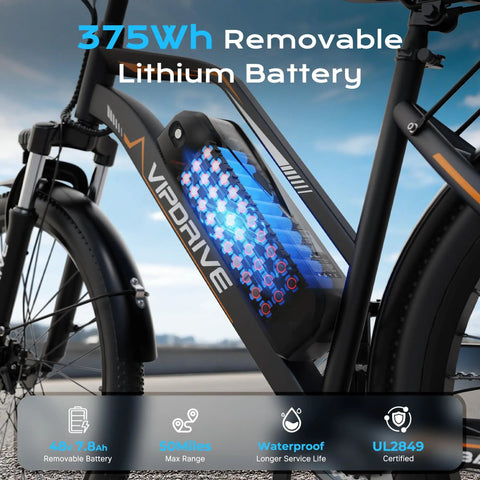 Close-up of the powerful 1000W peak electric bike for adults with 48V removable lithium battery for everyday beast commuter ride.