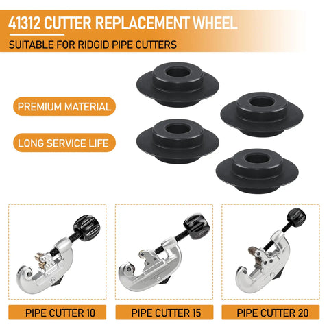 41312 F158 Cutter Replacement Wheel 4 Pack For Tubing Cutters, black steel wheels for 10, 15, 20 inch pipe cutters
