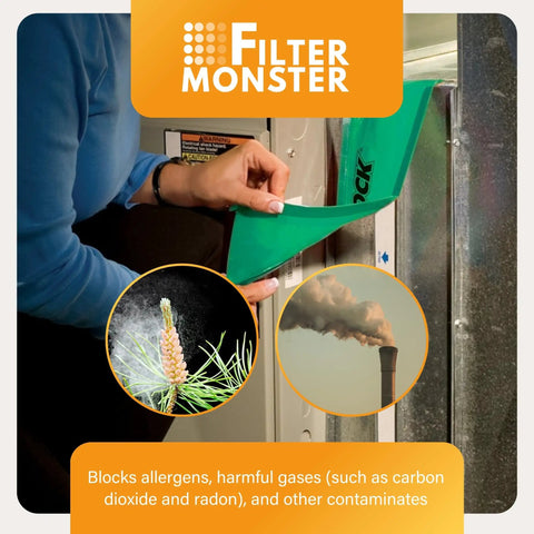 Person installing Magnetic Filter Slot Seal For 1 Inch Furnace Filters, Easy Fit Magnetic Cover, green color, on HVAC system