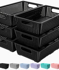 Stackable Woven Plastic Storage Baskets 6 Pack For Cabinet Closet Shelf Under Sink Countertop Pantry Organizer Bins