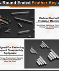 Ten round-ended feather keys, carbon steel, 5x5x45 mm, for shaft keyways
