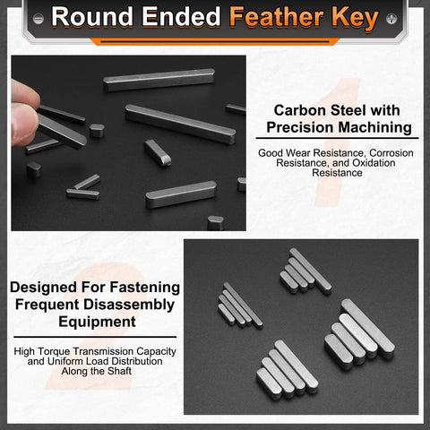 Five Pack Round Ended Feather Keys, 5 x 5 x 16mm Carbon Steel Shaft Key Stock for Parallel Drive Keyways and Machine Keyways
