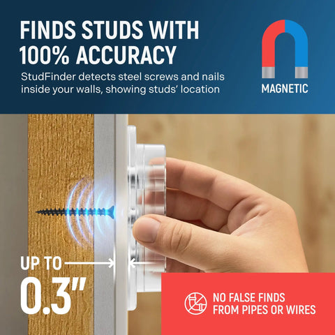 Solid Magnetic Stud Finder With Three Neodymium Magnets Bullseye Accuracy Wall Scanner Detecting Wood And Metal Fasteners No Batteries Needed Drywall Locator Tool For Busy Handymen And Weekend Warriors