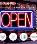 16.5 X 9 Inch Led Neon Open Sign For Business Ultra Bright Plug In Light Up Open Sign With Easy On Off Switch And 12V 2A AC Adapter