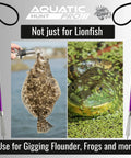 36 Inch Travel Ready Underwater Spear For Lionfish Frog And Flounder Gigging with images of flounder and frog