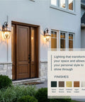 Newbury 20 Inch Outdoor Wall Lantern 2 Light Pewter Finish With Clear Beveled Glass illuminating modern house entrance