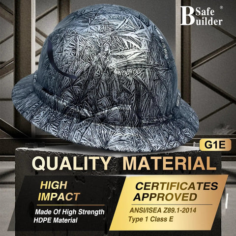 G1E Full Brim Construction Hard Hat With Sunshade ANSI Class E HDPE Head Protection For On The Job Sites No Venting