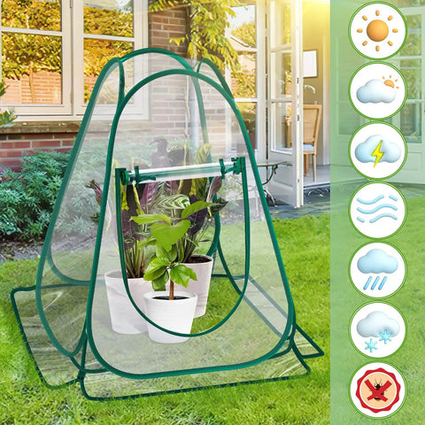 Pop Up Greenhouse Cover Portable Mini Greenhouse For Indoor Outdoor Gardening 2 Pack PVC Clear Plant Shelter No Assembly Quick Setup Foldable Backyard Sunroom Garden Solution