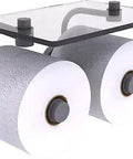 Two Roll Glass Shelf Toilet Paper Holder In Matte Gray, Waverly Place Style, Solid Brass Build, Concealed Mounting Hardware