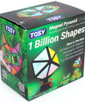 Glow In The Dark Magnet Pyramid Cube 12 Piece With 243 Rare Earth Magnets box showing 1 billion shapes in color