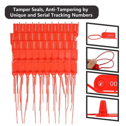 100 Pack Plastic Security Seals Anti Tamper Tags With Numbered Zip Ties Breakaway Labels for Fire Extinguishers Red