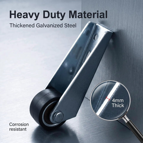 Heavy Duty Vertical Track Roller Wheels 2 Pack With Dual Ball Bearings For Smooth As Butter Sliding Door Bottom Guides close-up of galvanized steel roller wheel.