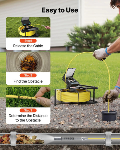 Sewer Camera Probe Kit With 164 Ft Cable, 4.3 Inch Color Screen, IP68 Waterproof Drain Inspection Tool With 6 Adjustable LEDs, Long Battery Life, SD Card Included, Dope For Pipes, Ducts, And Sewer Lines in use