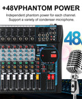 6 Channel USB Audio Mixer For Streaming And DJ Sets With Built In 16 DSP Effects, 48V Phantom Power, USB Audio Interface