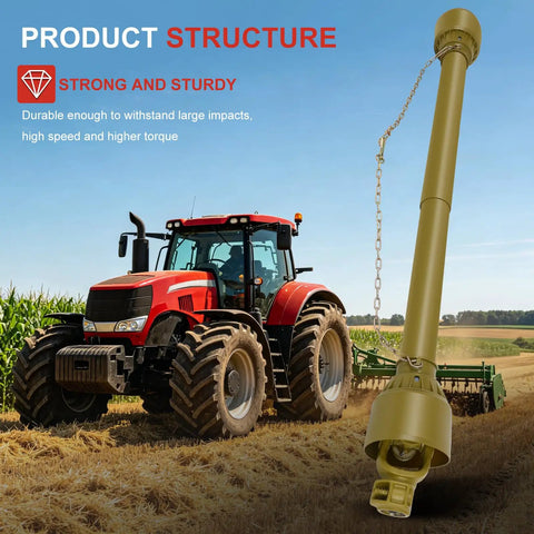 Beat Down Tough Heavy Duty PTO Shaft For Bush Hog And Finish Mower Measuring 39 To 62.5 Inches Featuring Dual Six Spline Connections rated for farm equipment.