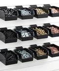12 Pack Slatwall Bins With Hooks Organization Kit For Garage Workshop Slatwall Panels Durable Plastic Storage Bins filled with screws and bolts