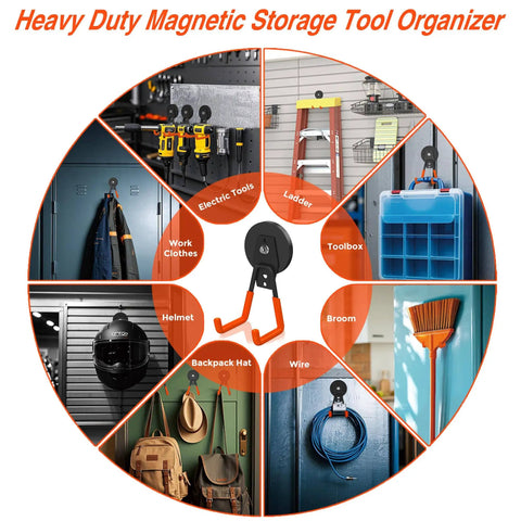 4 Pack Heavy Duty Magnetic Hooks For Garage And Home, Big 66mm Magnets With Anti Slip Coating, Vertical Wall Mount Storage grid