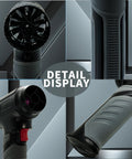 Close-up details of Cordless Car Dryer Air Blower 680 CFM Jet Turbo Fan, brushless motor, ergonomic grip, nozzle design.