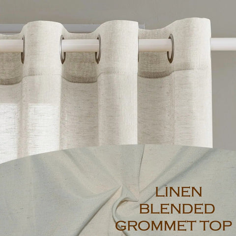 Natural Linen Light Filtering Curtains For Living Room To Add A Cozy Vibe, Flax Linen Blended Fabric, Semi Sheer Privacy Drapes
