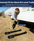 User measuring RV ground clearance with Beefy Heavy Duty Aluminum RV Stabilizer Mount for I Beam Adjustable 17 to 35 Inches