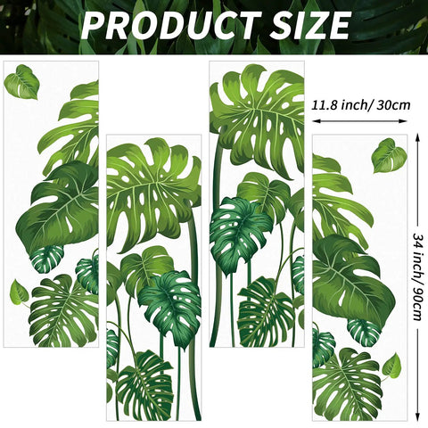 Lush Green Tropical Jungle Leaves Wall Decals Set Four Large Sheets Peel And Stick Removable Monstera And Palm Tree Murals