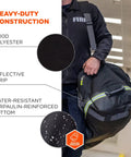 Heavy-duty Beefy Firefighter Turnout Gear Duffel Bag For Fire, Fall Protection And Sport Equipment, Red Camo Large, being carried