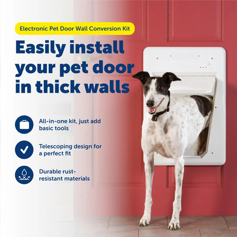 Electronic Pet Door Wall Conversion Kit For Large Pets Easy Install In Interior Or Exterior Walls Up To 7.25 Inches Thick Telescoping Frame