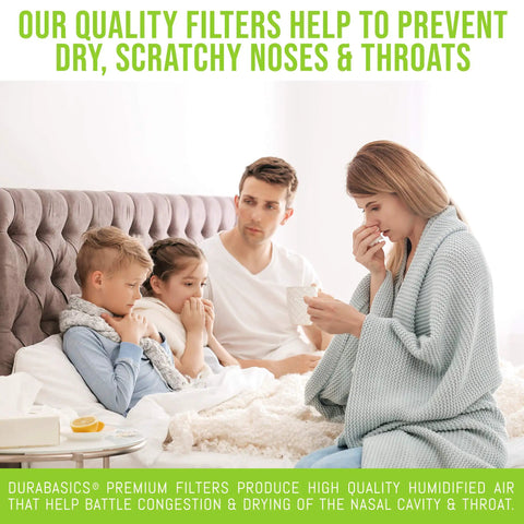Family using 4 Pack Premium Replacement Humidifier Filters For Holmes HWF62 with Activated Carbon for clean air indoors.