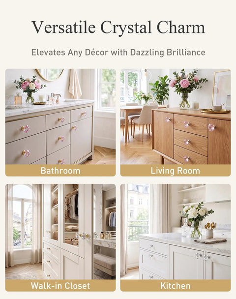 Four Pack Of Straight Up Stunning Clear Gold Diamond Cabinet Knobs With Built Tough Zinc Alloy Bases And Just Pure Magical Glass Dresser Pulls For Weekend Home Makeovers in various home settings.