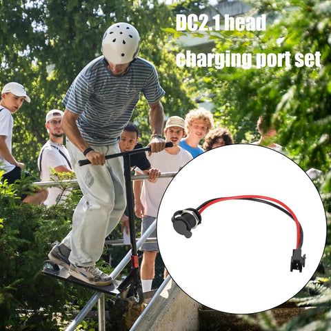 5.5x2.1mm Charging Port High Current Female Power Connector for Electric Scooter Accessories in use by skate park