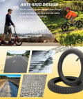 12.5 By 2.25 Inch Tire And Inner Tube Set For Dirt Bikes And Electric Scooters, Replacement Tires For Kids Bikes And Mini Motor Bikes, Compatible With 12.5 X 2.25 Wheels On Dirt Rockets And Pocket Mod Style Rides. Black rubber tire and tube set with anti-skid tread for dirt bikes and scooters on road and trail.