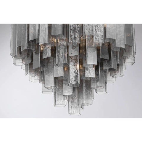 Top Shelf 15 Light Pendant Fixture Featuring Authentic Legacy Brass Finishes And Hand Crafted Grey Smoke Glass, close-up of grey smoke glass design.