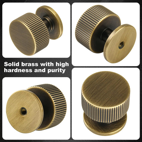 Antique Brass Cabinet Knob Set 5 Pack Solid Brass Dresser Drawer Knobs One And One Tenth Inch Rustic Furniture Pulls, four-angle view