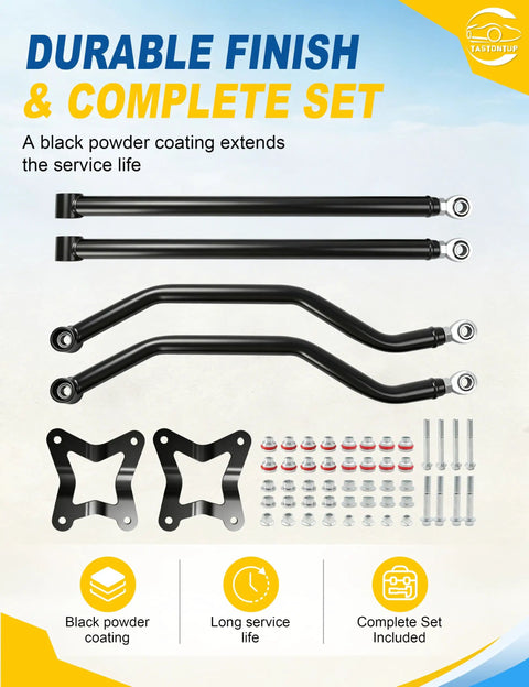 High Clearance Boxed Rear Radius Arm Kit for RZR XP 1000 and XP 4 1000 2014 to 2023, Beefed Up Heavy Duty Steel With Adjustable Heim Joints, 4X Stronger Than Stock, Boxed Rear Arms Replacement, Black, complete set