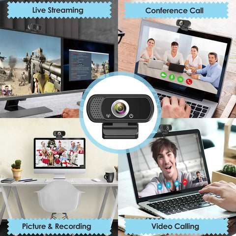 1080P HD Webcam With Built In Microphone And Sturdy Tripod on a desk, designed for live streaming and video calls.