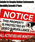 2 Pack 10x7 Inch Reflective Aluminum Video Surveillance Sign Keep Intruders Away, Weatherproof And UV Protected, Waterproof Deterrent For Homes And Businesses, 24 Hour Security Reminder, High Visibility Industrial Grade Sign showing red notice