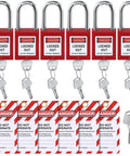 6 Set Lockout Tagout Locks Kit With 6 Red Padlocks, 2 Keys Per Lock And One Master Key, Keyed Differently, Pro Grade Safety Locks, Includes 6 Danger Do Not Operate Tagout Tags For Electrical Devices.