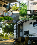 Heavy Duty RV Awning Gas Struts For Power Awnings With 69 To 78 Inch Arm in use on parked trailers
