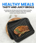 Broiler Pan For Oven Nonstick Porcelain Enamel Coated With Rack That Drains Fat And Circulates Heat Evenly, with grilled steak