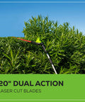 60V Brushless Cordless Pole Hedge Trimmer With 20 Inch Laser Cut Dual Action Blades trimming tall hedge