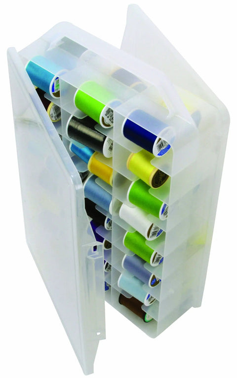 Go To Double Sided Thread Organizer Carrier In Natural Color with visible spools and compartments, portable 14 inch organizer