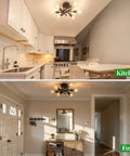 Six Arm Semi Flush Mount Ceiling Light Fixture Modern Black Sputnik Chandelier Lighting for Kitchen and Foyer