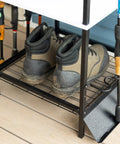 Garage Fishing Pole Organizer That Holds Ten Rods, Reels, Tackle Box, And Gear With Built In Shelves holding boots and rods