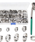 Single Ear Oetiker Hose Clamp Kit With 92 Pcs Crimp Clamps Eight Size Range 6.0 to 22.6mm Includes Pliers And Gloves