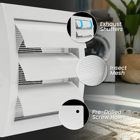 4 Inch Plastic Through Wall Dryer Vent Kit With Easy Adjustable Length From 11.81 To 21.85 Inches, Louvered Dryer Vent Cover With Pipe And Duct Connector, White Finish, Built In Gravity Flaps And Guard Mesh