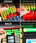 Massive 269 Battery Organizer Case With Built In Tester Dual Sided Storage For AA AAA 9V C D 18650 And Button Cells Keeps Batteries Sorted Easy Access And Ready For Any Household Project front and back view