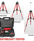 4D Self Leveling Laser Level With 16 Lines And 4x360 Degree Coverage in case with red aluminum 40 inch tripod, IP54 waterproof