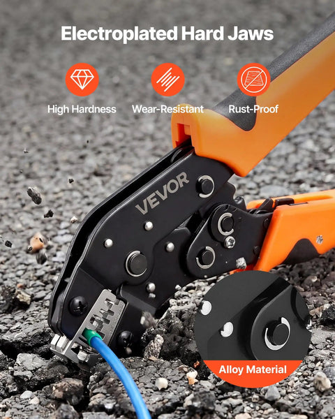 No Sweat Ratcheting Wire Crimper Pliers For 24 To 12 AWG Terminals with electroplated jaws and alloy material on gravel.