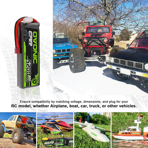 Display of Beefy 5200mAh 11V 80C 3S RC LiPo Battery With T Connector for RC vehicles including cars, planes, and boats